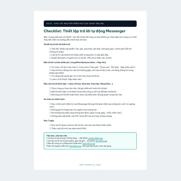 Checklist: Thiết lập trả lời tự động Messenger